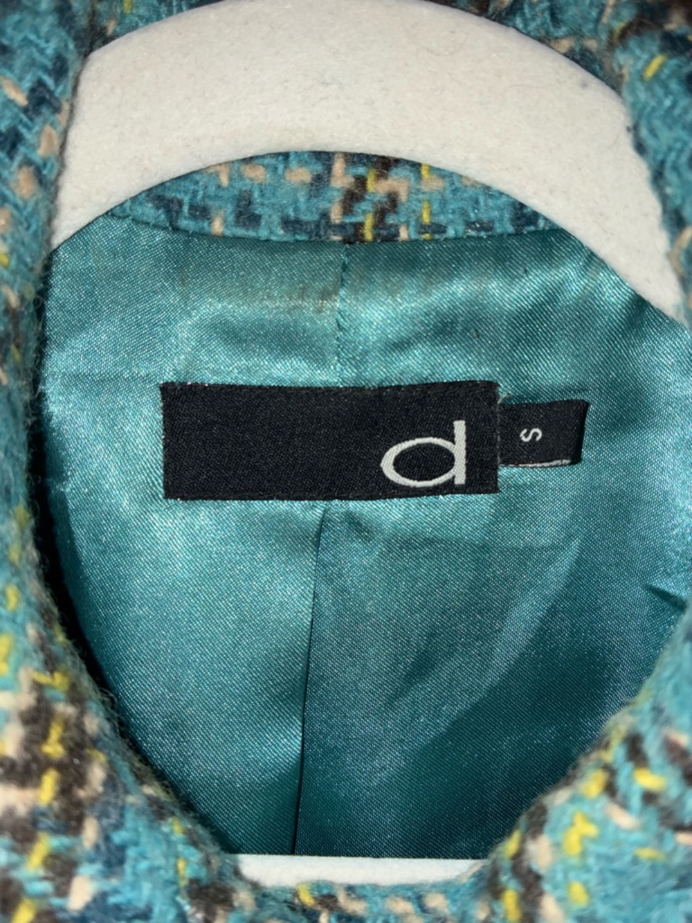 Vintage Dynamite Teal Blue Plaid Tweed Double Breasted Jacket Coat - Picture 3 of 3